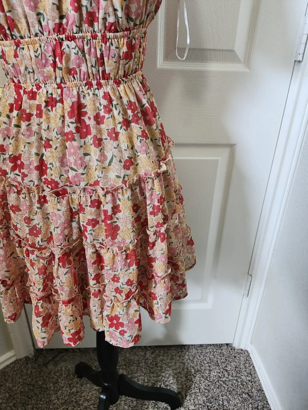 Y&I Floral Pink Tie-Front Sundress Smocked S